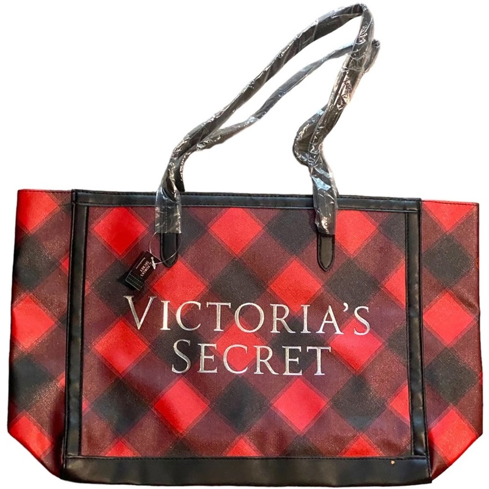 Victoria's Secret Red and Black Plaid Tote